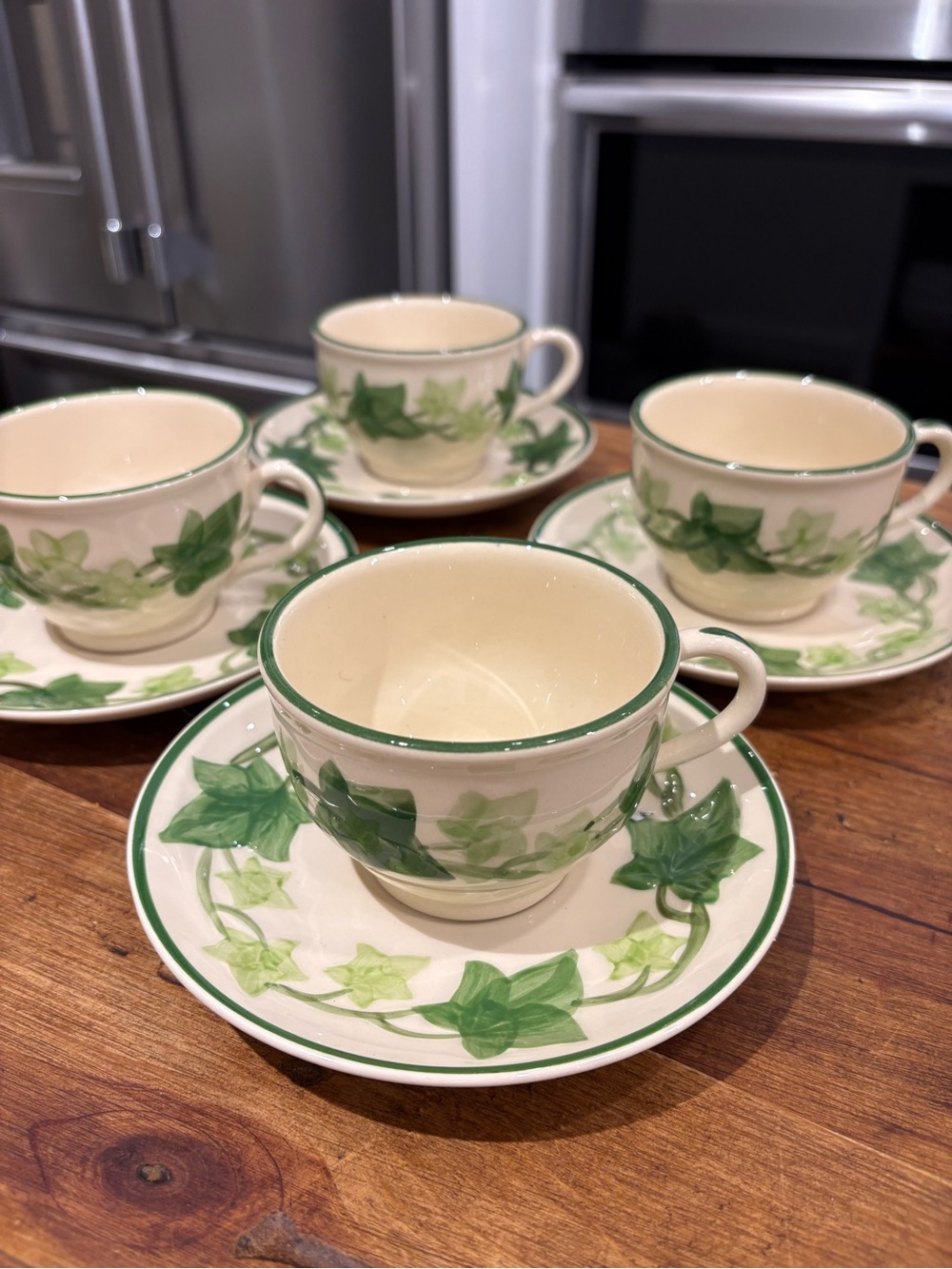 Vintage Franciscan Ivy Leaf Porcelain Teacup and Saucer Set - Green